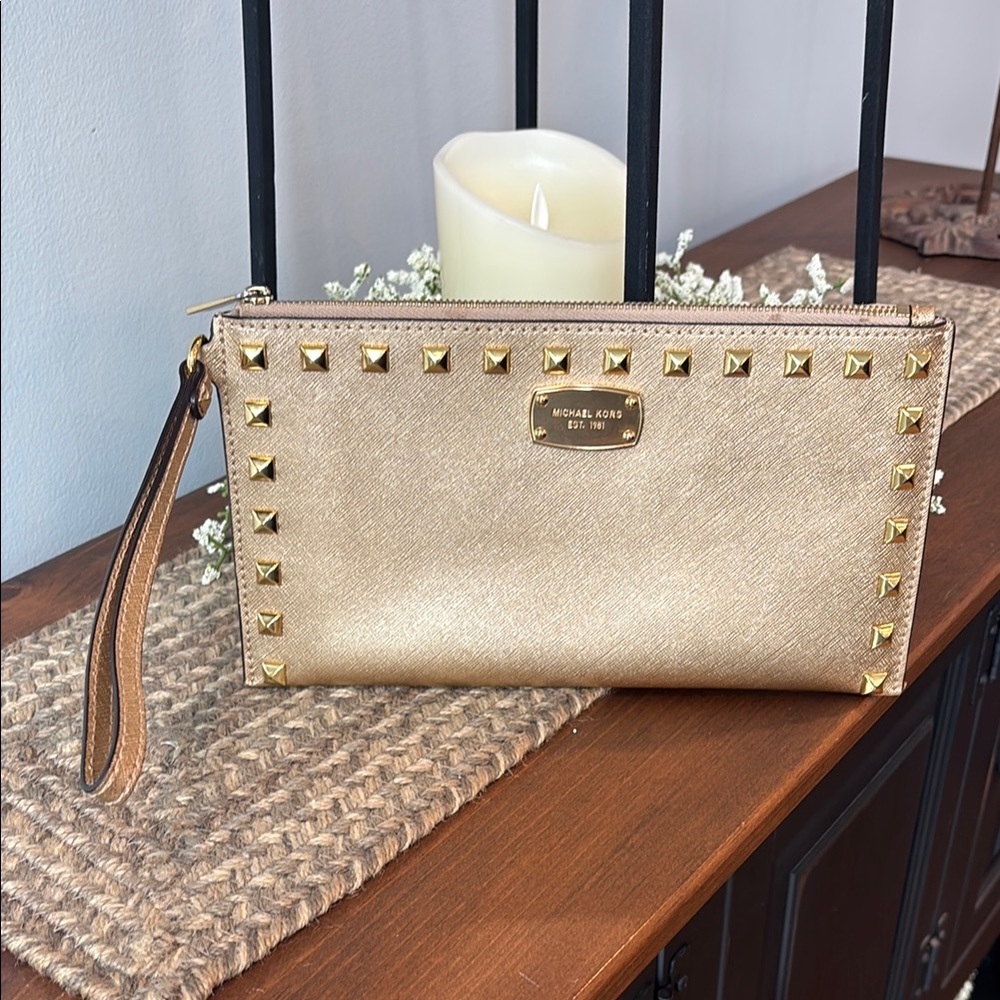 Michael Kors Gold Studded Clutch Wristlet